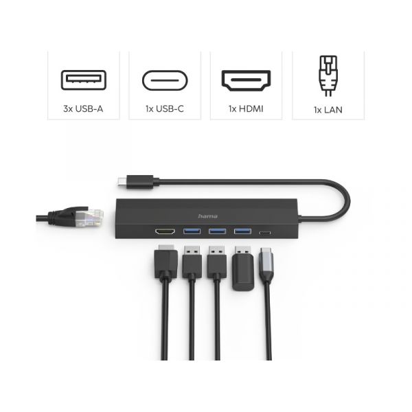 Hama USB 3.1 Type-C, 6in1 dokkoló adapter V2 (USB3.1,HDMI,LAN,USB-C,PD) (200144)